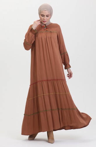 Overlocked Colored Smocked Dress 25y1173-01 Tan 25Y1173-01