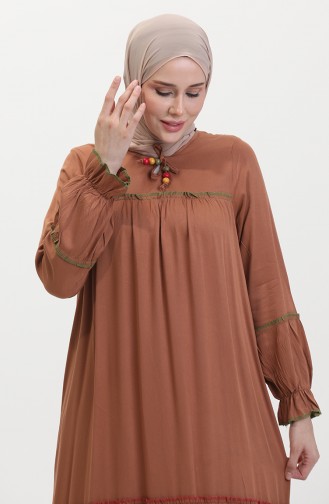 Overlocked Colored Smocked Dress 25y1173-01 Tan 25Y1173-01
