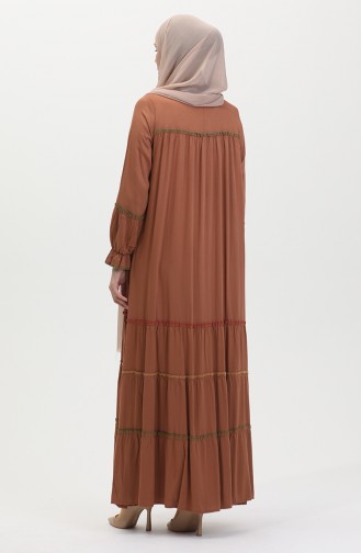 Overlocked Colored Smocked Dress 25y1173-01 Tan 25Y1173-01