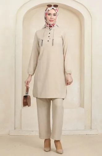 Ensemble Deux Pièces Tunique Pantalon Détail Boutons 1004-04 Beige 1004-04