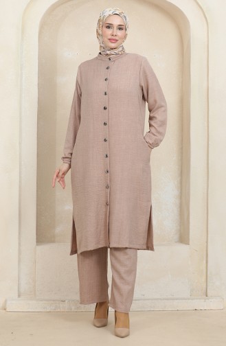 Buttoned Tunic Trousers Double Suit 1002-01 Mink 1002-01