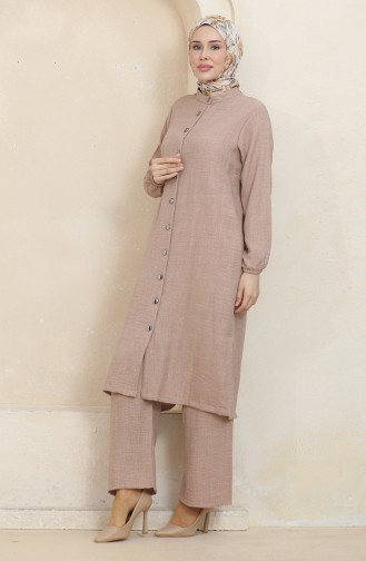Buttoned Tunic Trousers Double Suit 1002-01 Mink 1002-01