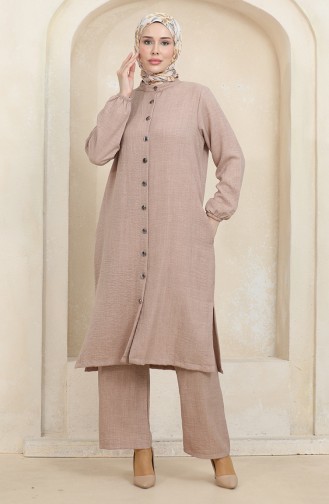 Buttoned Tunic Trousers Double Suit 1002-01 Mink 1002-01