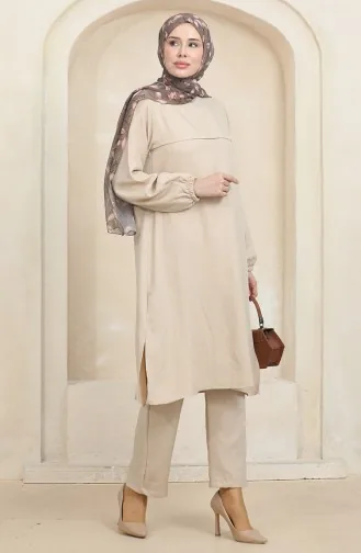 Tunika-Hosen-Doppelanzug Mit Elastischen Ärmeln 1005-02 Nerz 1005-02