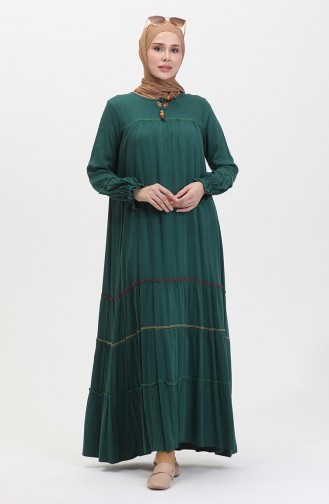 فستان سادة طويل للمحجبات 25Y1173-06 أخضر زمردي 25Y1173-06