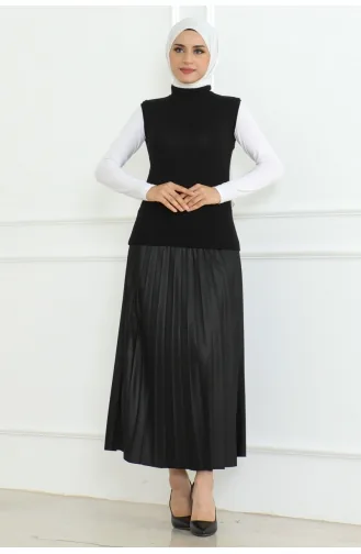 هيكل من القطن الممشط بياقة عالية وأكمام صفرية 902-01 لون أسود 902-01