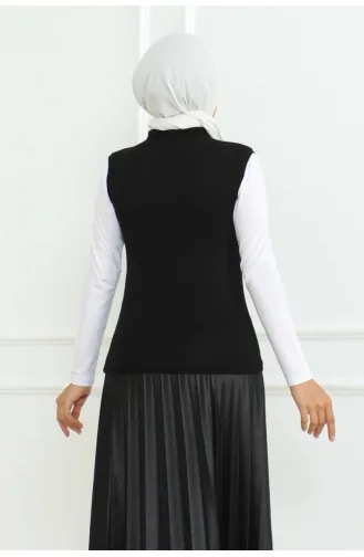 هيكل من القطن الممشط بياقة عالية وأكمام صفرية 902-01 لون أسود 902-01