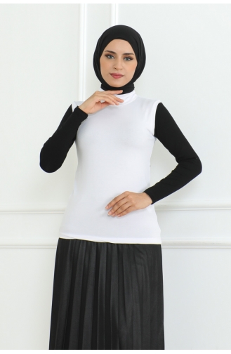 Turtleneck Zero Sleeve Combed Cotton Body 902-02 White 902-02