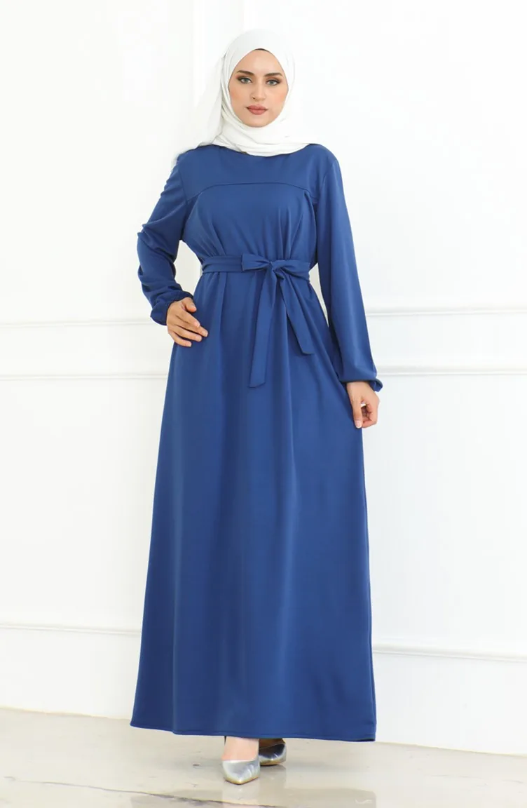 Kuşaklı Spor Elbise 3028-07 İndigo