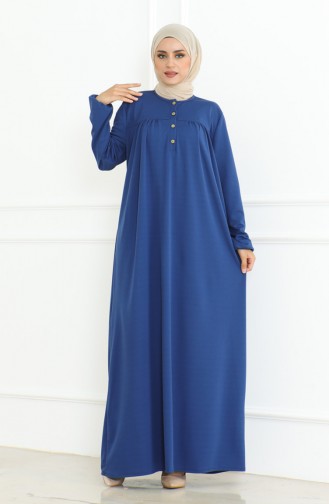 Geknöpftes Kleid Mit Elastischen Ärmeln 3031-05 Indigo 3031-05