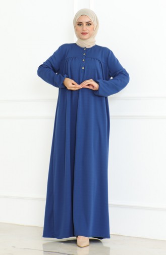 Geknöpftes Kleid Mit Elastischen Ärmeln 3031-05 Indigo 3031-05