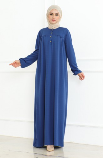 Geknöpftes Kleid Mit Elastischen Ärmeln 3031-05 Indigo 3031-05