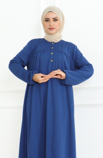 Geknöpftes Kleid Mit Elastischen Ärmeln 3031-05 Indigo 3031-05