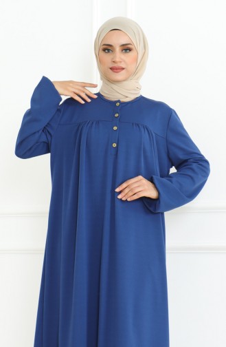 Geknöpftes Kleid Mit Elastischen Ärmeln 3031-05 Indigo 3031-05