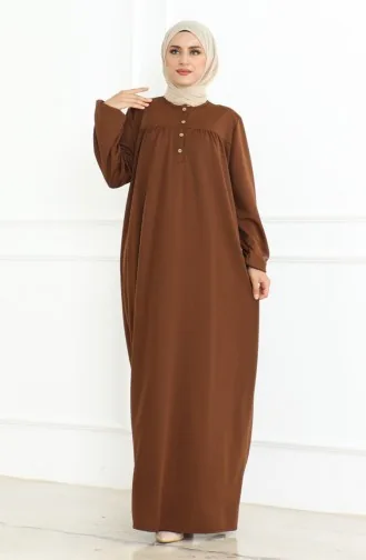 Robe Boutonnée à Manches Elastiques 3031-03 Marron 3031-03