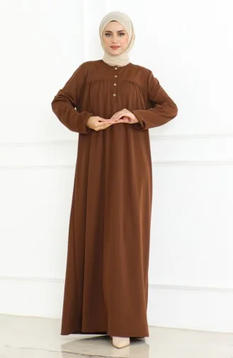 Robe Boutonnée à Manches Elastiques 3031-03 Marron 3031-03