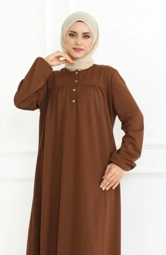 Robe Boutonnée à Manches Elastiques 3031-03 Marron 3031-03