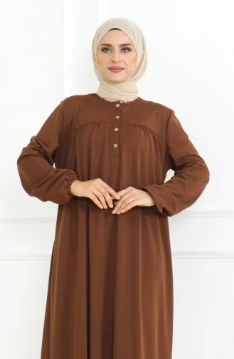 Robe Boutonnée à Manches Elastiques 3031-03 Marron 3031-03