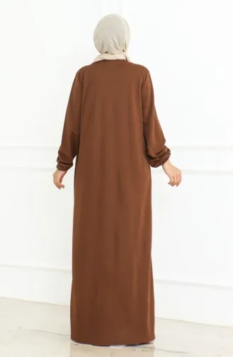 Robe Boutonnée à Manches Elastiques 3031-03 Marron 3031-03