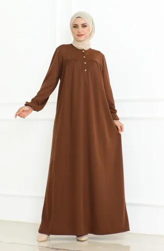 Robe Boutonnée à Manches Elastiques 3031-03 Marron 3031-03