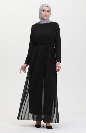 Chiffon-Detail-Abendkleid-Overall 5506-01 Schwarz 5506-01