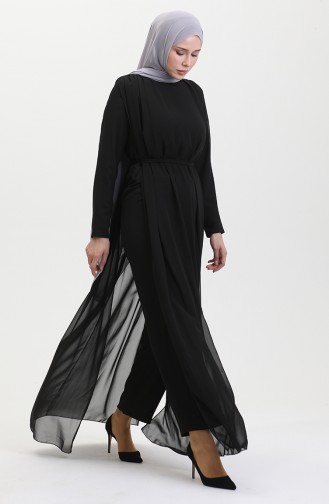 Chiffon-Detail-Abendkleid-Overall 5506-01 Schwarz 5506-01