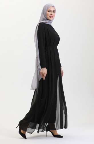 Chiffon-Detail-Abendkleid-Overall 5506-01 Schwarz 5506-01