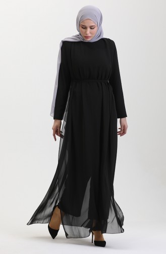 Chiffon-Detail-Abendkleid-Overall 5506-01 Schwarz 5506-01