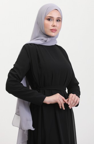 Chiffon-Detail-Abendkleid-Overall 5506-01 Schwarz 5506-01
