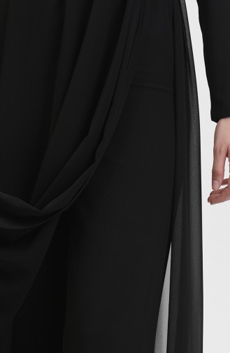 Chiffon-Detail-Abendkleid-Overall 5506-01 Schwarz 5506-01