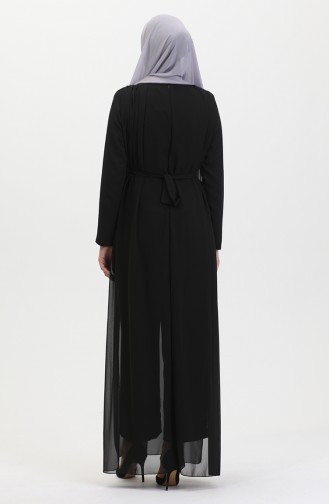 Chiffon-Detail-Abendkleid-Overall 5506-01 Schwarz 5506-01