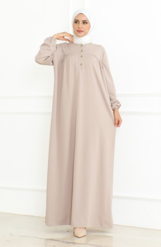 Buttoned Dress With Elastic Sleeves 3031-06 Mink 3031-06
