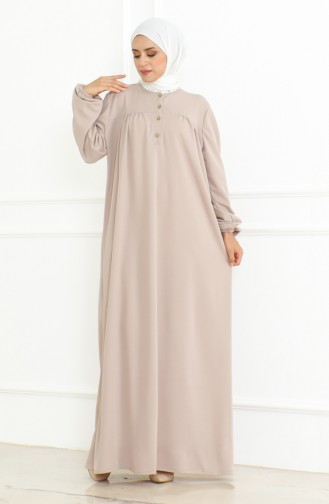 Buttoned Dress With Elastic Sleeves 3031-06 Mink 3031-06