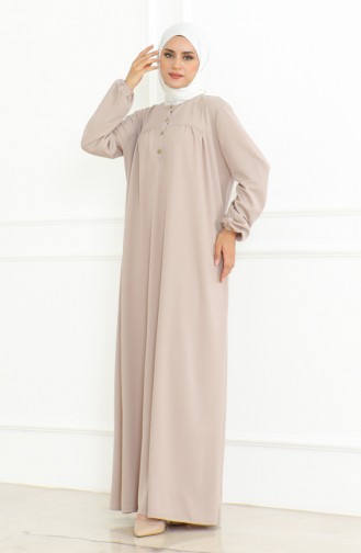 Buttoned Dress With Elastic Sleeves 3031-06 Mink 3031-06
