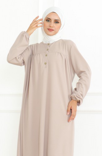 Buttoned Dress With Elastic Sleeves 3031-06 Mink 3031-06