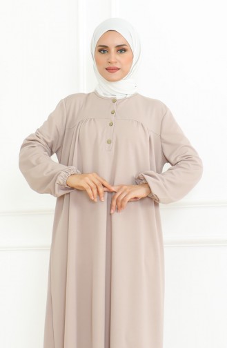 Buttoned Dress With Elastic Sleeves 3031-06 Mink 3031-06