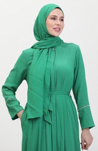 Kleid Mit Steindetail Und Schal 25Y9011-03 Smaragdgrün 25Y9011-03
