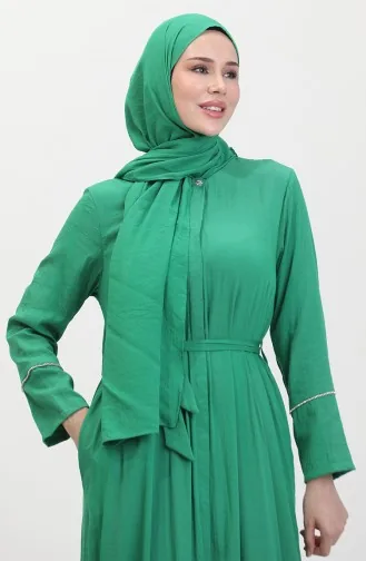 Jurk Met Stenen Details En Sjaal 25Y9011-03 Smaragdgroen 25Y9011-03