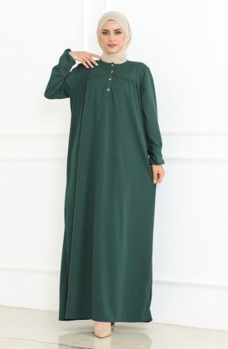 Buttoned Dress With Elastic Sleeves 3031-07 Emerald Green 3031-07