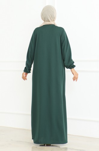 Buttoned Dress With Elastic Sleeves 3031-07 Emerald Green 3031-07