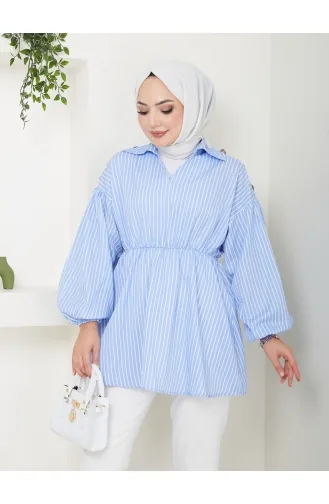 Terekoton Popeline-Schulter-Tunika Mit Knopfdetail 651-02 Hellblau 651-02