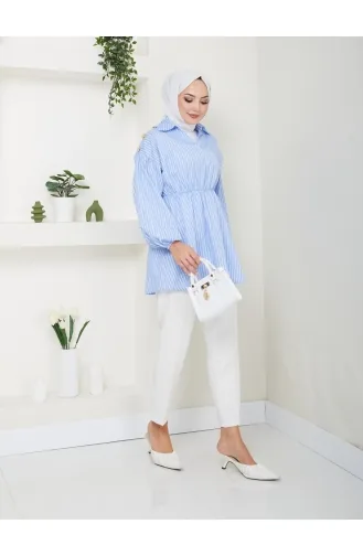 Terekoton Popeline-Schulter-Tunika Mit Knopfdetail 651-02 Hellblau 651-02