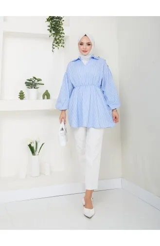 Terekoton Popeline-Schulter-Tunika Mit Knopfdetail 651-02 Hellblau 651-02