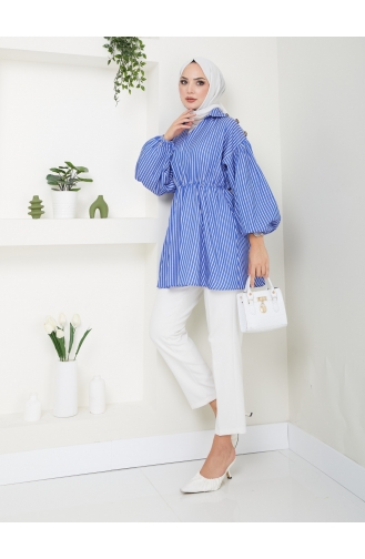 Terekoton Poplin Shoulder Button Detailed Tunic 651-03 Dark Blue 651-03