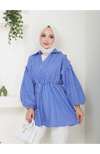 Terekoton Poplin Shoulder Button Detailed Tunic 651-03 Dark Blue 651-03