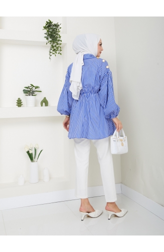 Terekoton Poplin Shoulder Button Detailed Tunic 651-03 Dark Blue 651-03