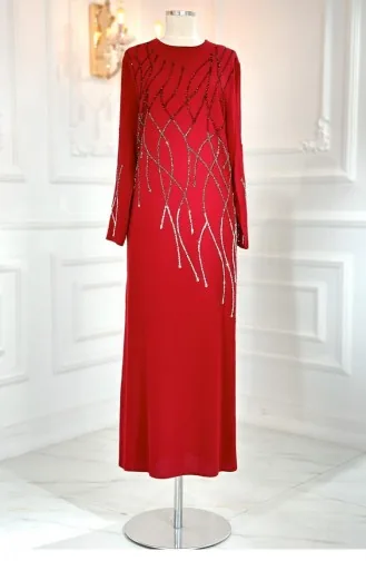 Amine Hüma Berrin Robe De Soirée Hijab Rouge Claret 3262