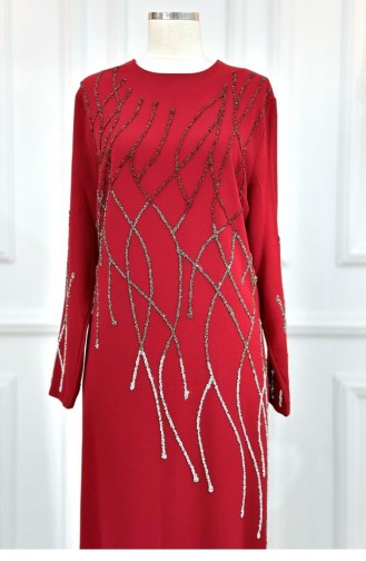 Amine Hüma Berrin Hijab Abendkleid Weinrot 3262