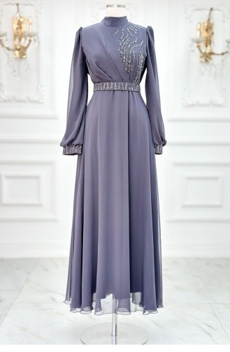 Amine Hüma Derya Chiffon Abendkleid Anthrazit 3270