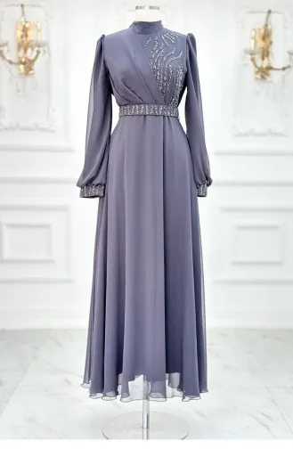 Amine Hüma Derya Chiffon Abendkleid Anthrazit 3270